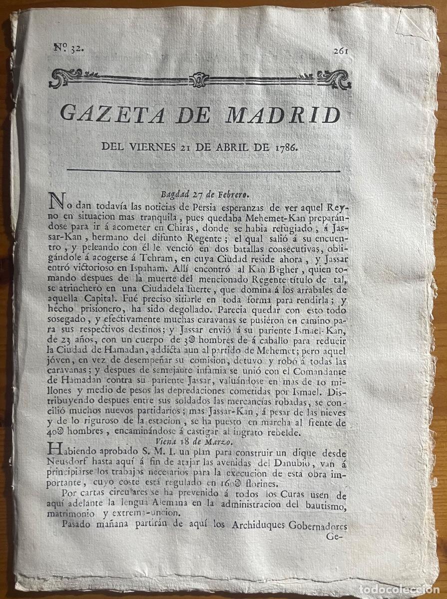 Collezionismo di Riviste e Giornali: PAMPLONA- SISANTE- CUENCA- MADRID- GACETA- GAZETA DE MADRID- 1786
