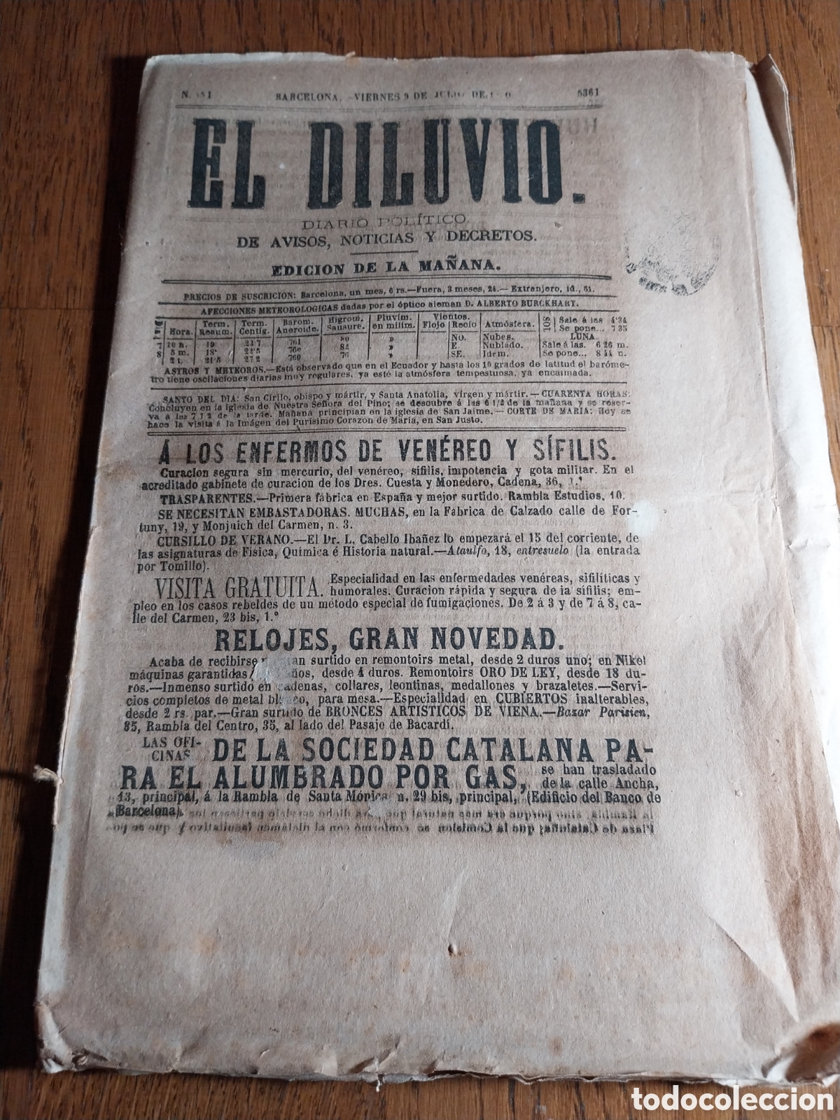 Coleccionismo de Revistas y Peri&oacute;dicos: EL DILUVIO 1880 EN EL FONDO DEL MAR. NOTICIAS DE HUESCA.INCENDIO CARCEL D NAVALCARNERO.CAUSA TOISON