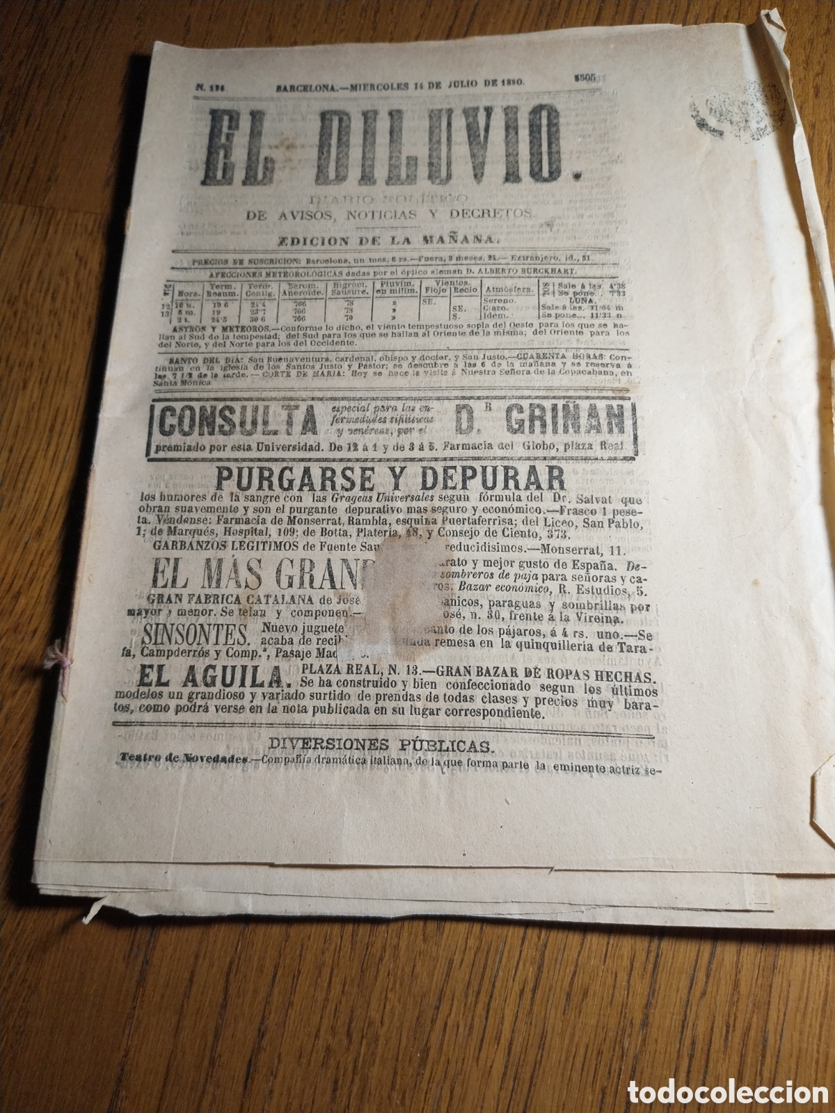 Coleccionismo de Revistas y Peri&oacute;dicos: EL DILUVIO 1880.VALLE DE RIBAS Y EL ESTABLECIMIENTO DE MONTAGUT. FERROCARRIL DE VALLS A VILLANUEVA Y