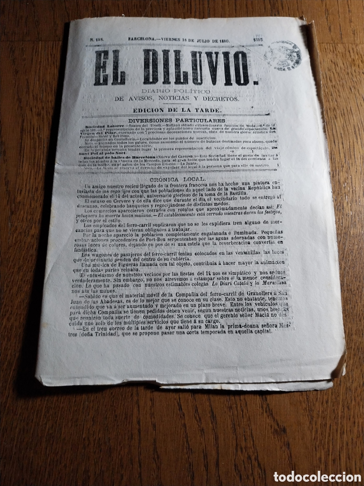 Coleccionismo de Revistas y Peri&oacute;dicos: EL DILUVIO 1880 EXPOSICION LOCAL DE LA VILLA DE GRACIA. MERCADO DE PE&Ntilde;AFIEL . SAUQUILLO DE PAREDES