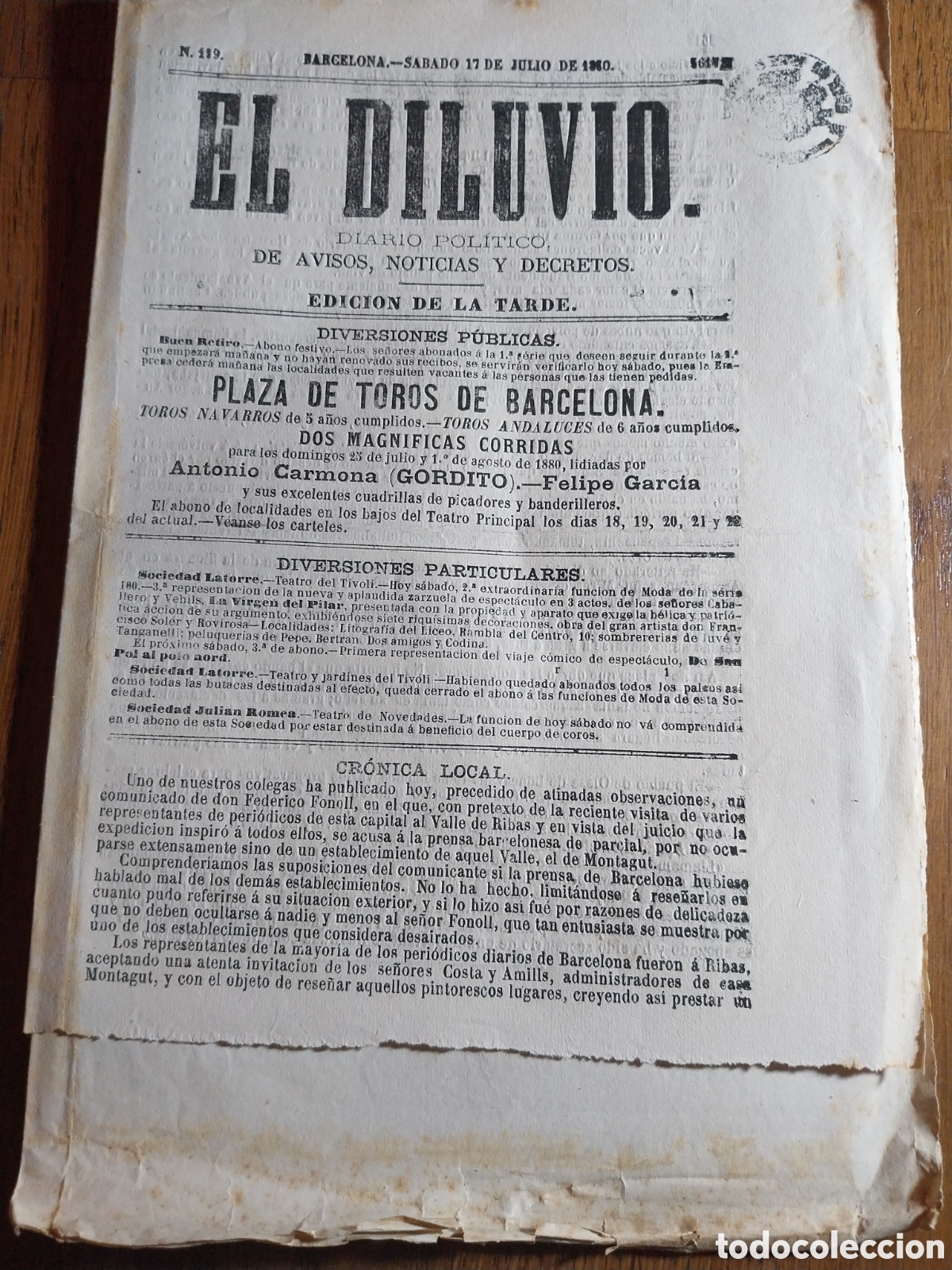 Coleccionismo de revistas y peri&oacute;dicos: EL DILUVIO 1880 LA EMIGRACION Y EL GOBIERNO ITALIANO. EL PARTIDO CARLISTA. SAN ILDEFONSO