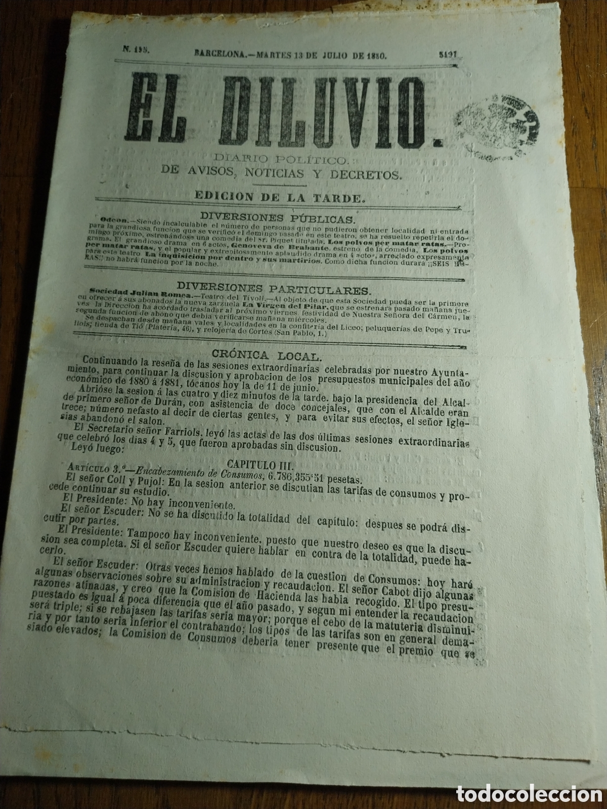 Coleccionismo de revistas y peri&oacute;dicos: EL DILUVIO 1880 FIESTAS DE VICH. DESBORDE DEL JALON POR ARIZA