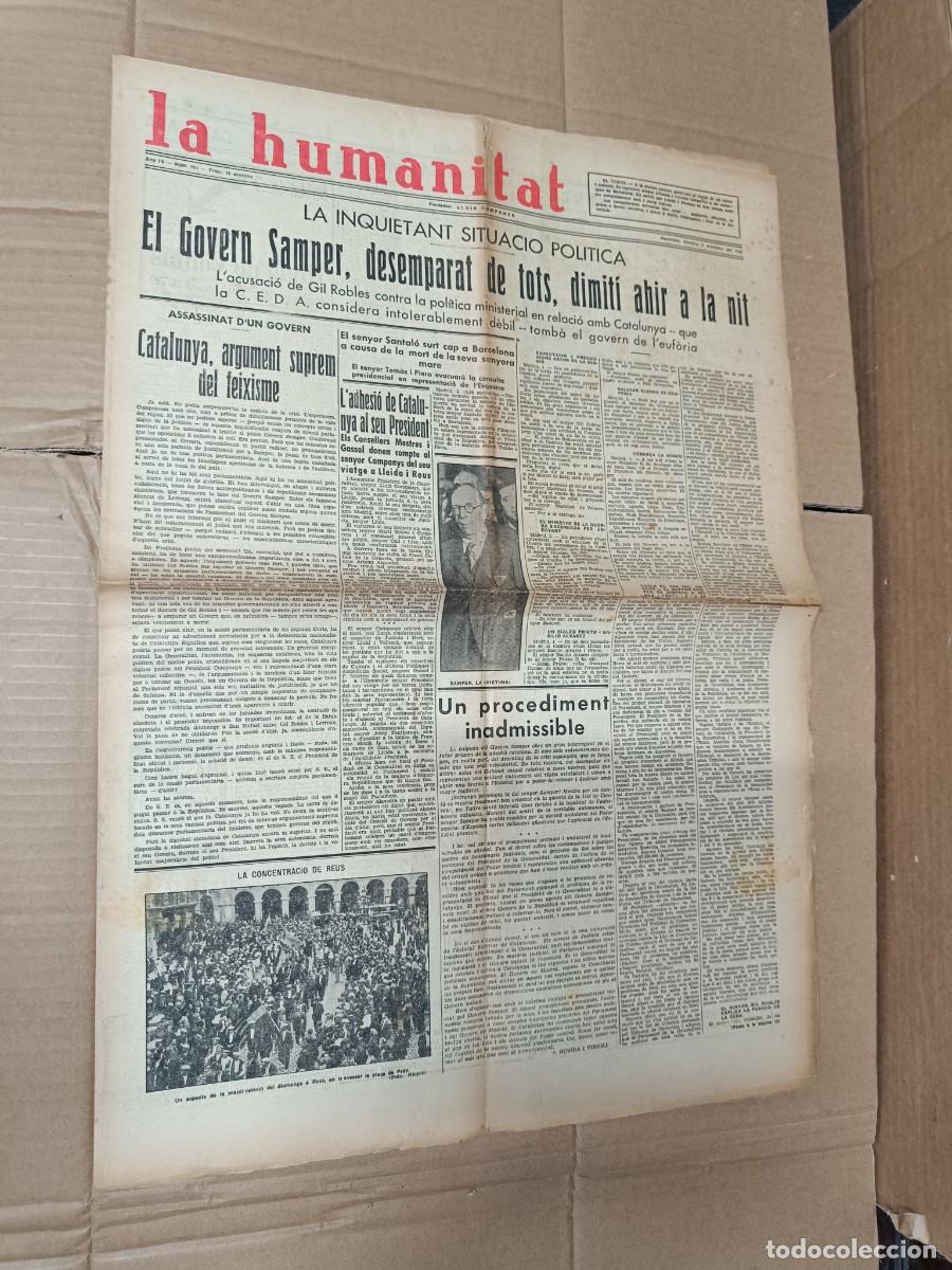 Collectionnisme de Revues et Journaux: ANTIGUO DIARIO CATALAN DE OCTUBRE 1934, LA HUMANITAT, COMPANYS, REPUBLICA -L4