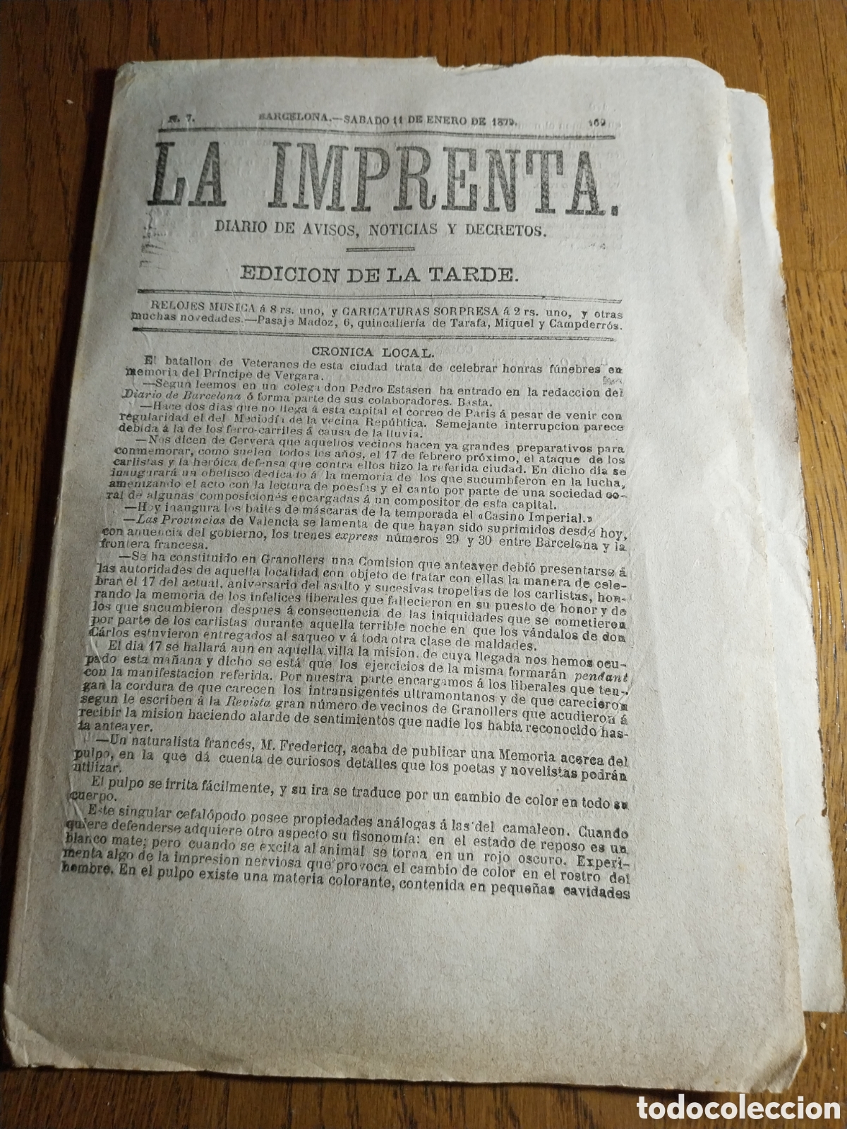Coleccionismo de Revistas y Peri&oacute;dicos: LA IMPRENTA 1879 GRANOLLERS Y CERVERA ANIVERSARIO DEFENSA HEROICA AL CARLISMO.ATRASOS DEUDA P&Uacute;BLICA