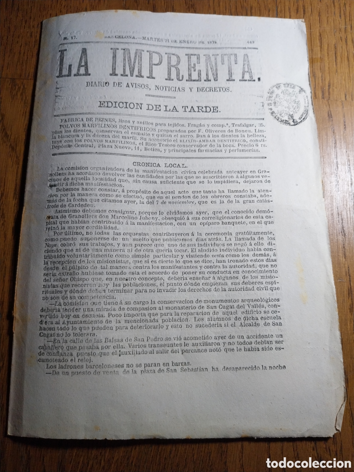 Collectionnisme de Revues et Journaux: LA IMPRENTA 1879 CABRA C&Oacute;RDOBA HONRAS FUNEBRES POR JUAN OLIVA. UNA MUJER SUPERIOR SOFIA SOYMANOFF