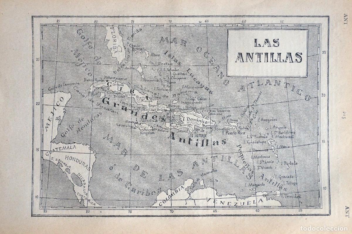 Coleccionismo de revistas y peri&oacute;dicos: ANTIGUA HOJA DE MAPA. LAS ANTILLAS. A&Ntilde;O 1925. SACADA DEL DICCIONARIO ENCICLOP&Eacute;DICO ILUSTRADO