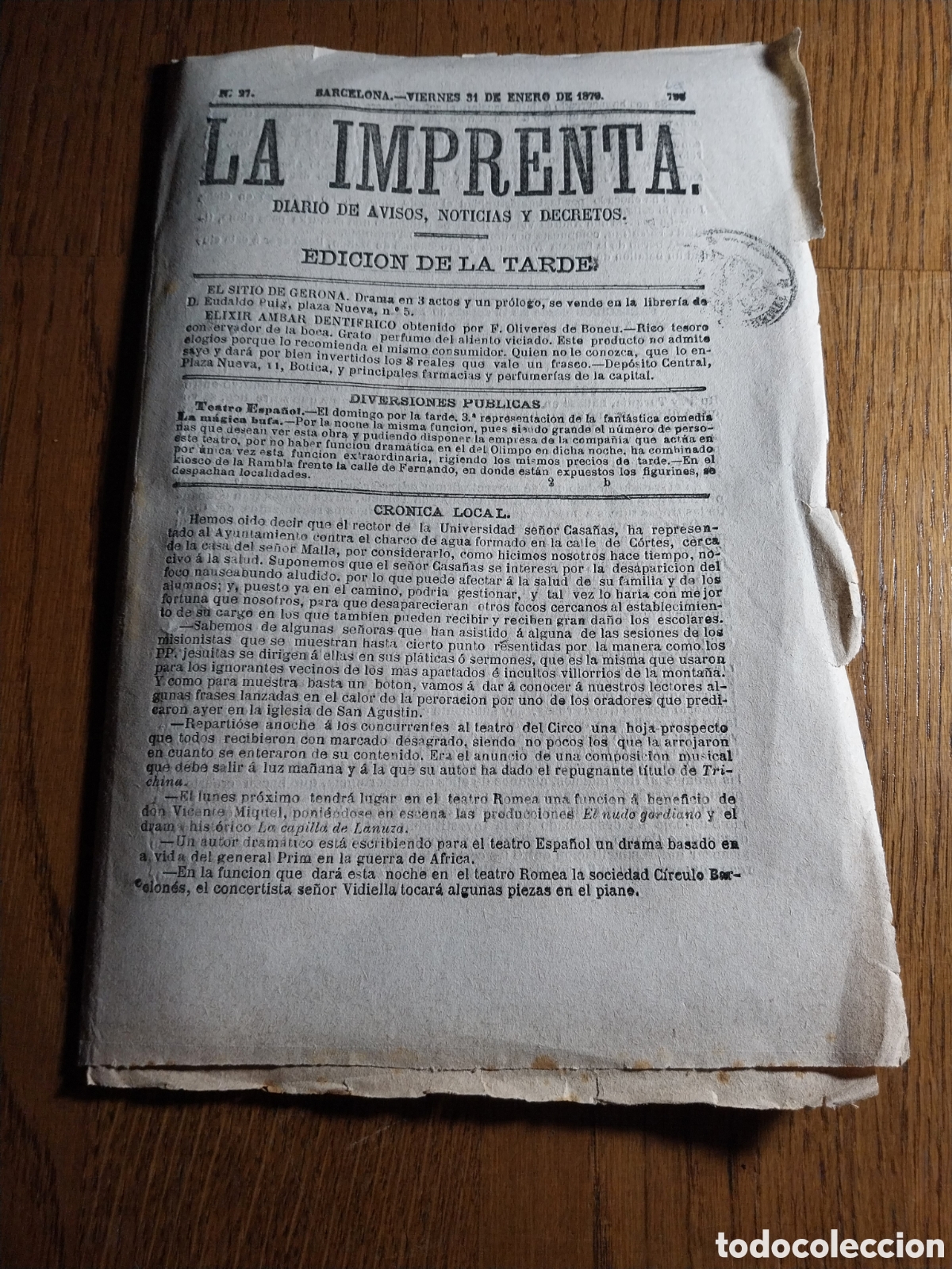 Collectionnisme de Revues et Journaux: LA IMPRENTA 1879 LAS VIRGENES DE RICLA Y LA ALMUNIA. CR&Oacute;NICA COMERCIAL DE CANTALAPIEDRA Y LA SECA.