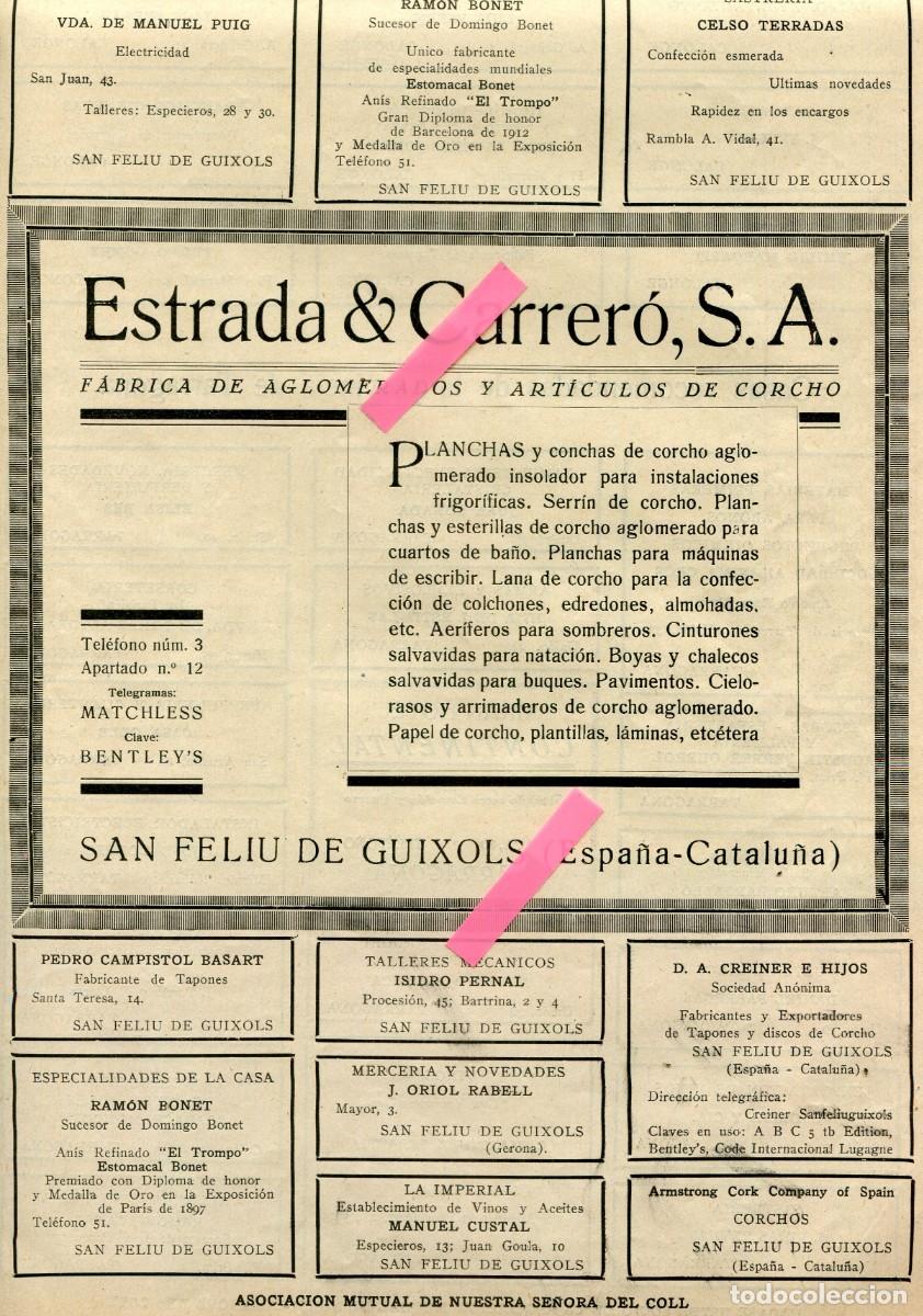 Collection Magazines and Newspapers: HOJA SUELTA PUBLICIDADES DEL A&Ntilde;O 1929 DE ESTAS TIENDAS FABRICAS EN SANT FELIU DE GUIXOLS CALONGE