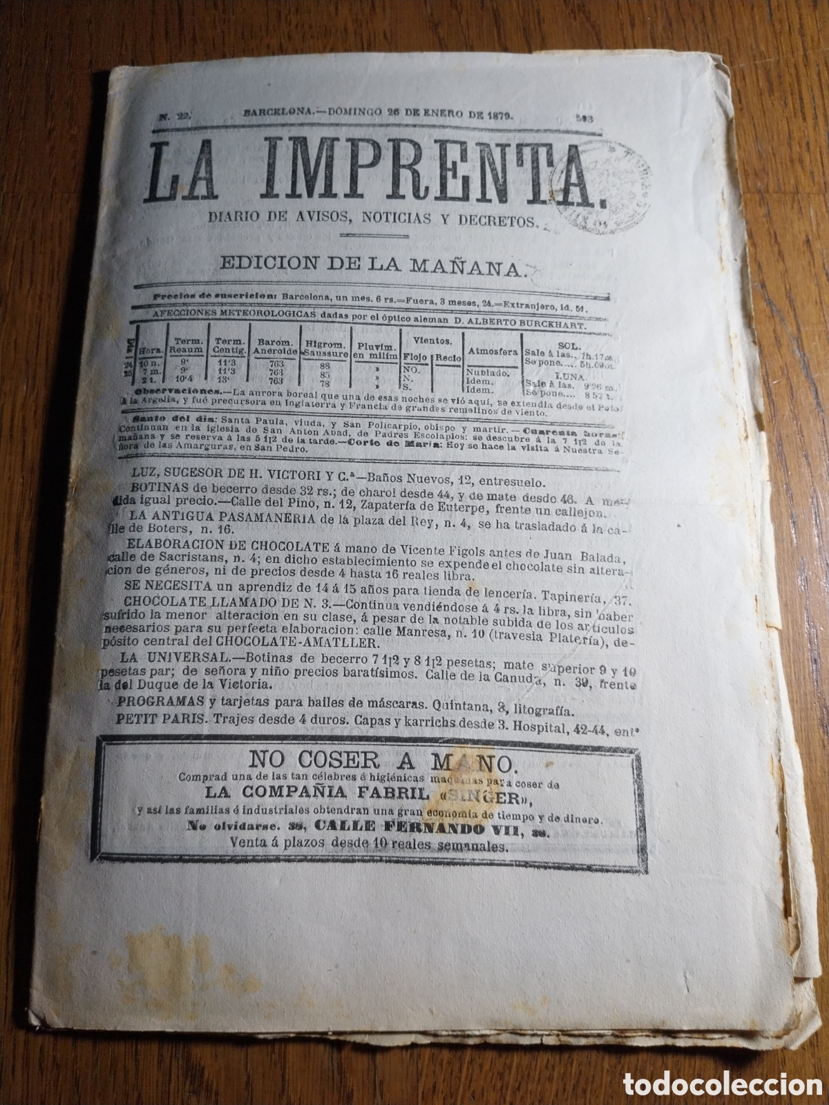 Colecionismo de Revistas e Jornais: LA IMPRENTA 1879 ANTE-PROYECTO DE LA REFORMA DE BARCELONA POR BAIXERAS.INTERIORIDADES DEL VATICANO .