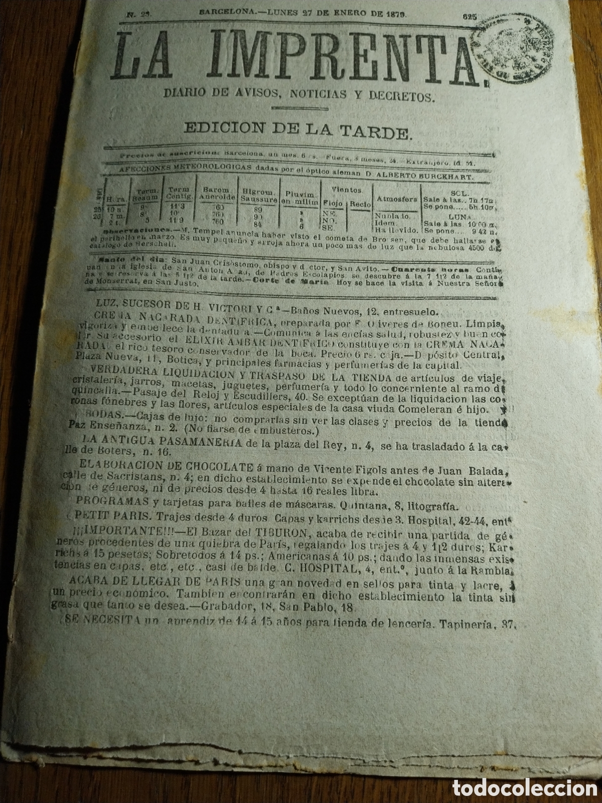 Colecionismo de Revistas e Jornais: LA IMPRENTA 1879 RUMOR DE ATENTADO AL REY. FUSILAMIENTOS DE PUERTO PLATA.CHOQUE DE TRENES MEDINACELI