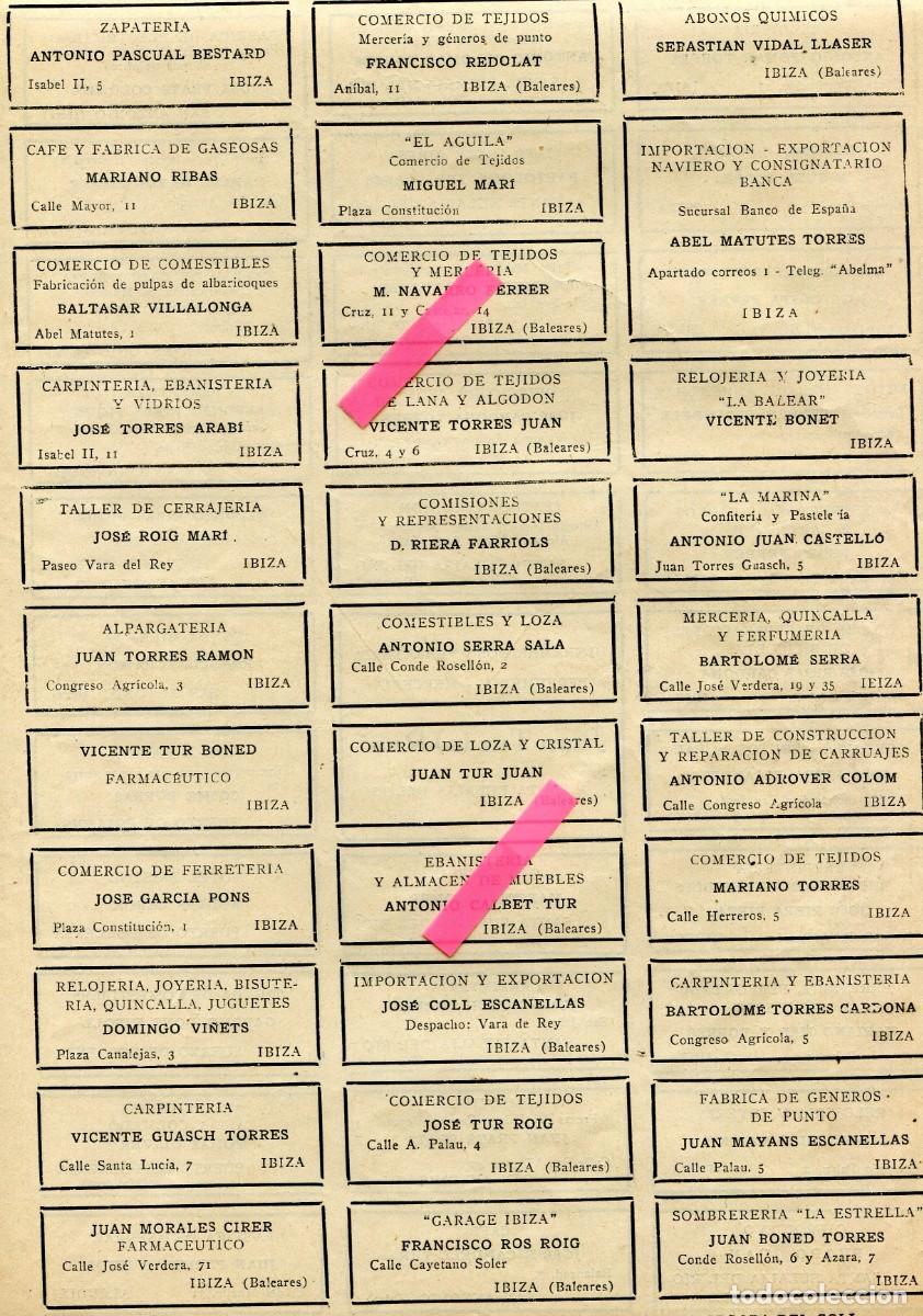 Coleccionismo de revistas y peri&oacute;dicos: HOJA SUELTA PUBLICIDADES DEL A&Ntilde;O 1929 DE ESTAS TIENDAS FABRICAS EN IBIZA