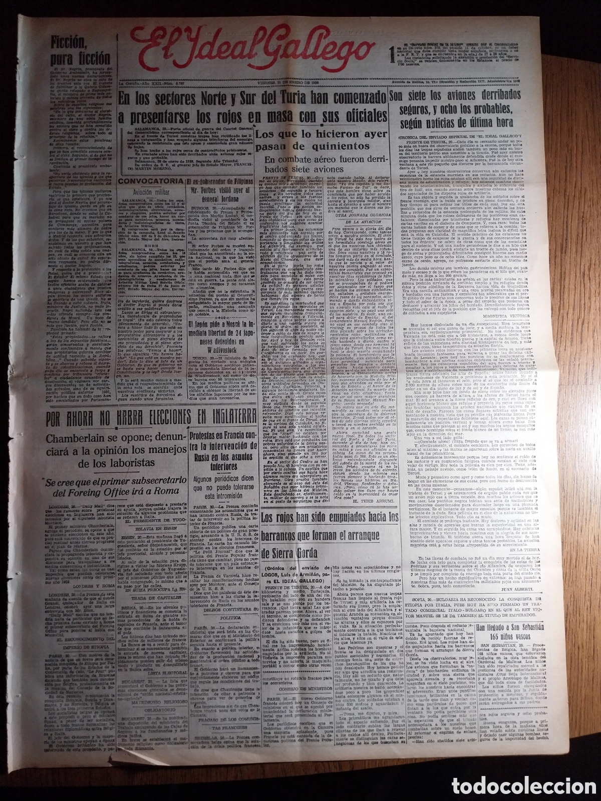 Collection Magazines and Newspapers: IDEAL GALLEGO 1938 EN LOS SECTORES NORTE Y SUR DEL TURIA SE PRESENTAN LOS ROJOS CON SUS OFICIALES