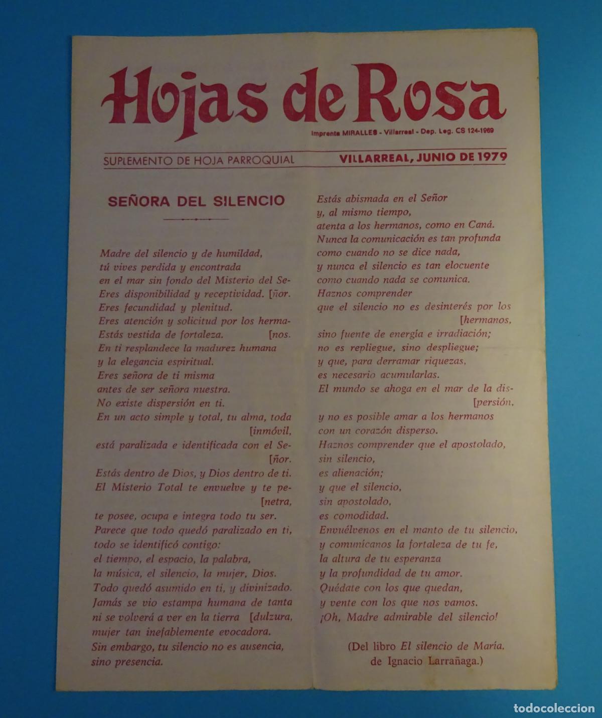Sammeln von Zeitschriften und Zeitungen: HOJAS DE ROSA. D&Iacute;PTICO SUPLEMENTO DE HOJA PARROQUIAL. VILLARREAL, JUNIO DE 1979