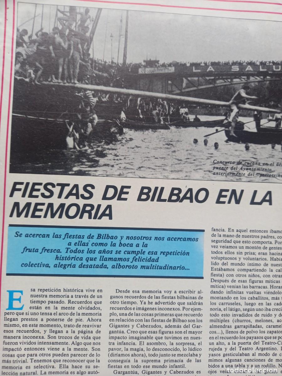 Coleccionismo de Revistas y Peri&oacute;dicos: JOS&Eacute; LUIS MERINO REMEMORA LAS ANTIGUAS FIESTAS DE BILBAO, LA SEMANA GRANDE. RECORTE DE REV. EUZKADI