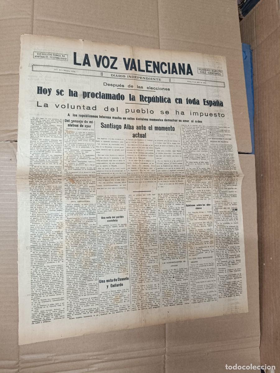 Collectionnisme de Revues et Journaux: ANTIGUO DIARIO LA VOZ VALENCIANA, ABRIL 1931, PROCLAMACION REPUBLICA -L5