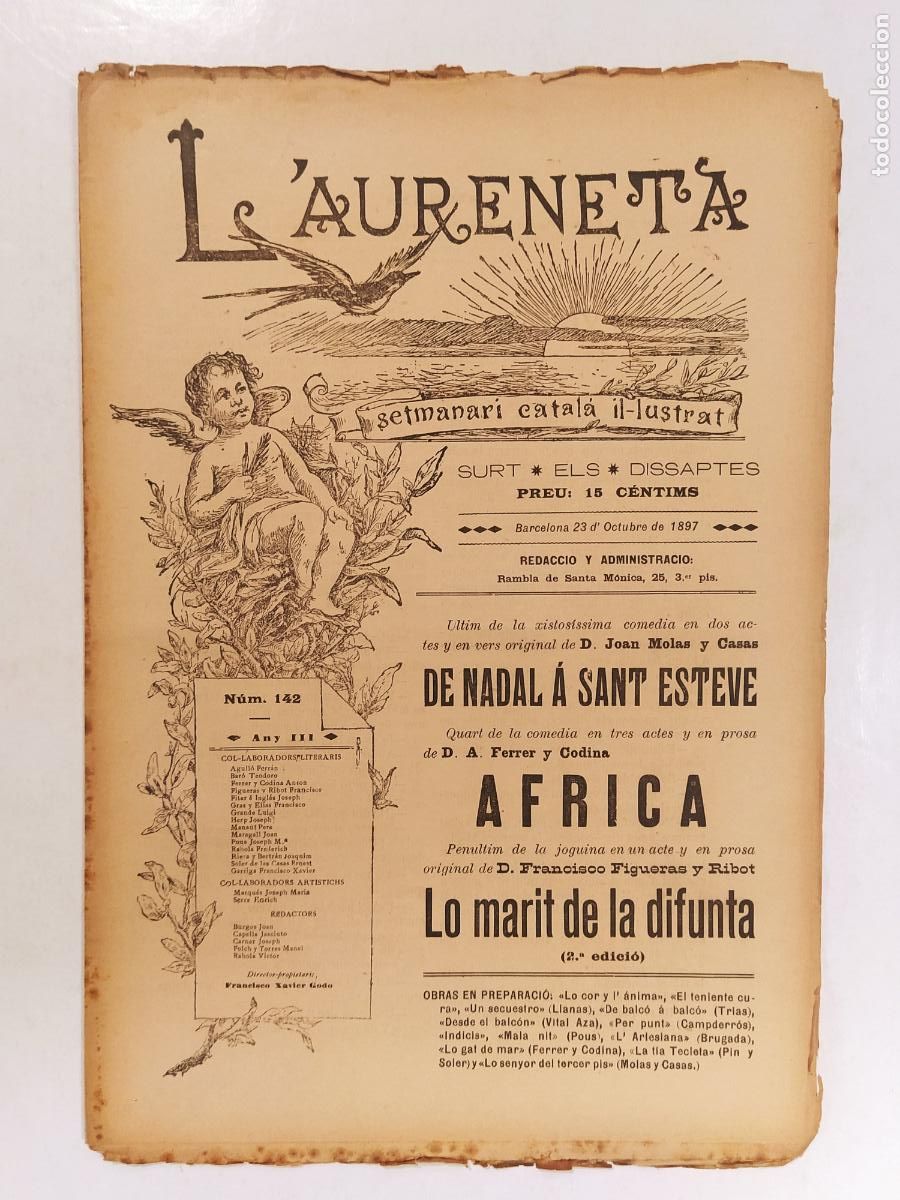 Sammeln von Zeitschriften und Zeitungen: L'AURENETA -ANY 1897 NUMERO 142-ORFEO CATALA SANT JUST-ANGEL MIR&Oacute; QUIM-E. FRANCO ETC-REVISTA ANTIGA