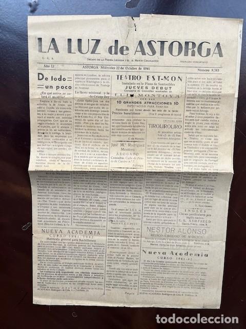 Colecionismo de Revistas e Jornais: LA LUZ DE ASTORGA - 22 DE OCTUBRE 1941 - N&Uacute;MERO 9583