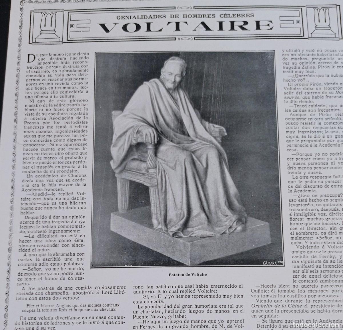 Coleccionismo de Revistas y Peri&oacute;dicos: ESTATUA DE VOLTAIRE - UNA HOJA PUBLICACION 1900