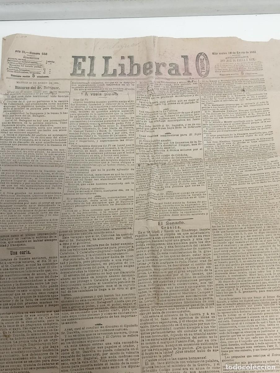 Coleccionismo de Revistas y Peri&oacute;dicos: EL LIBERAL. A&Ntilde;O 1881. N&Uacute;MERO 566. DISCURSO BELEGUER. CENTENARIO CALDERON