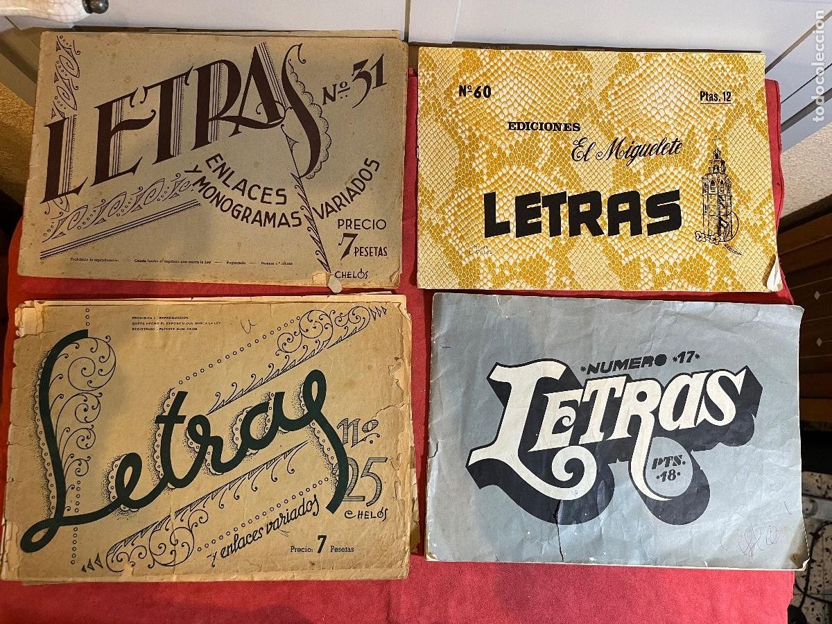 Collezionismo di Riviste e Giornali: Lote 4 cuadernos antiguos &ldquo;Letras y Enlaces&rdquo; &ndash; monogramas y abecedarios decorativos &ndash; Chel&oacute;s / El Mi