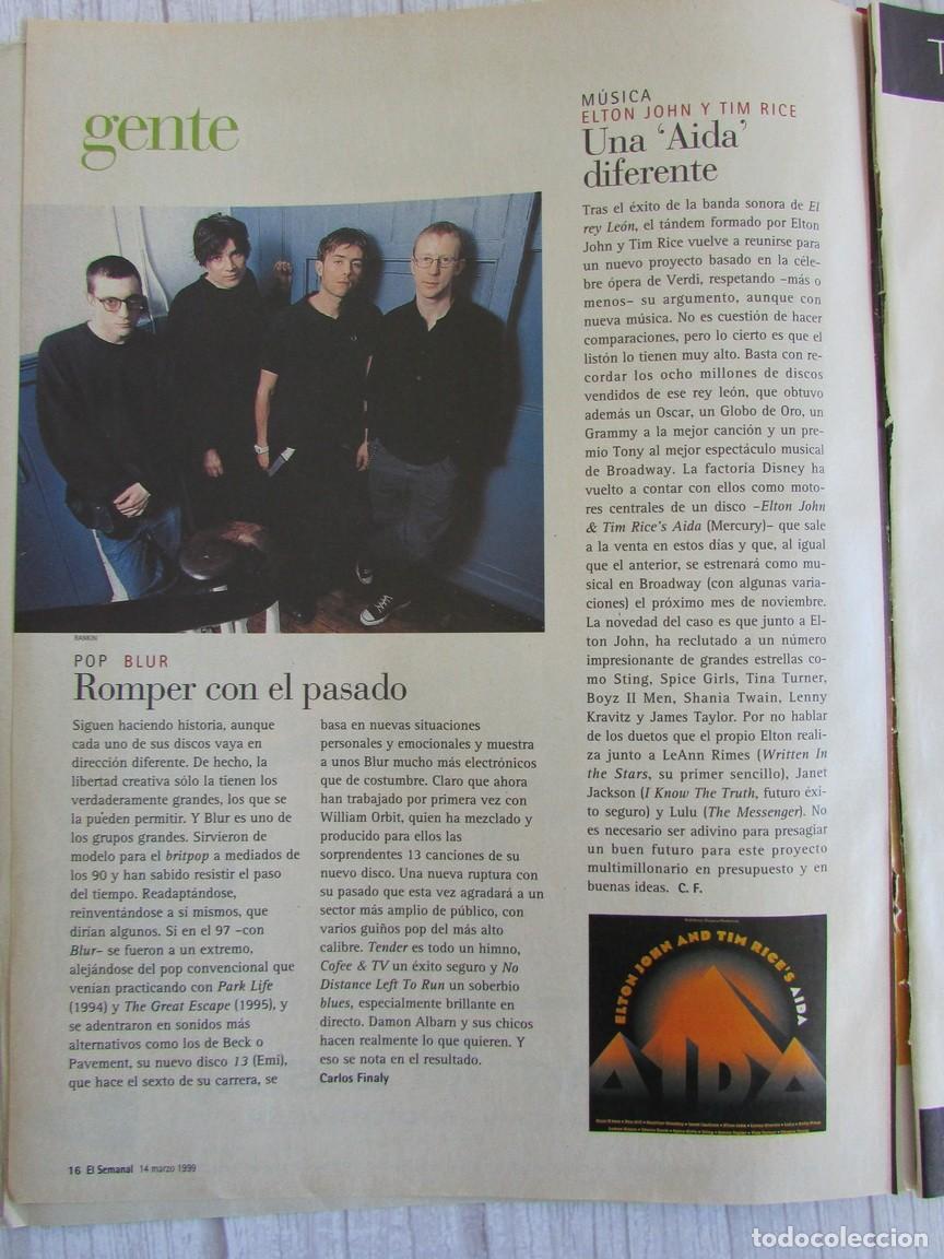 Coleccionismo de Revistas y Peri&oacute;dicos: RECORTE REVISTA SUPLEMENTO SEMANAL 594 1999 BLUR, ELTON JOHN Y TIME RICE