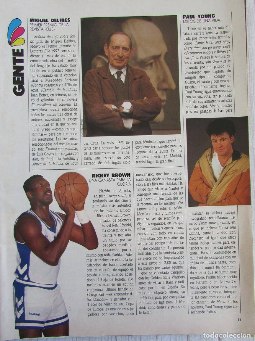Coleccionismo de Revistas y Peri&oacute;dicos: RECORTE REVISTA SUPLEMENTO SEMANAL 12 ABRIL 1992 MIGUEL DELIBES, PAUL YOUNG, RICKEY BROWN