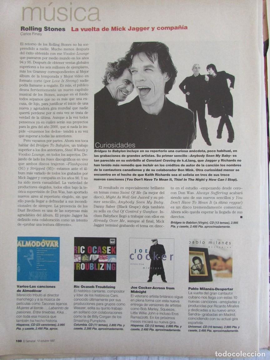 Coleccionismo de Revistas y Peri&oacute;dicos: RECORTE REVISTA SUPLEMENTO SEMANAL 12 OCTUBRE 1997 ROLLING STONES
