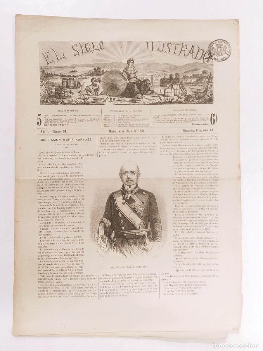 Coleccionismo de Revistas y Peri&oacute;dicos: EL SIGLO ILUSTRADO - A&Ntilde;O 1868 MADRID-RAMON MARIA NARVAEZ-HOTEL VILLE PARIS ETC-VER FOTOS-(V-27.547)