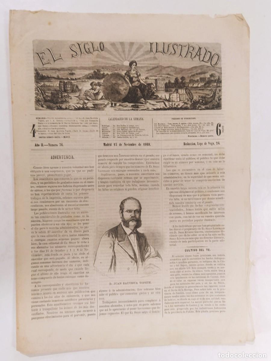 Coleccionismo de Revistas y Peri&oacute;dicos: EL SIGLO ILUSTRADO - A&Ntilde;O 1868 MADRID-JUAN BAUTISTA TOPETE-FARO CABO PATOS ETC-VER FOTOS-(V-27.548)