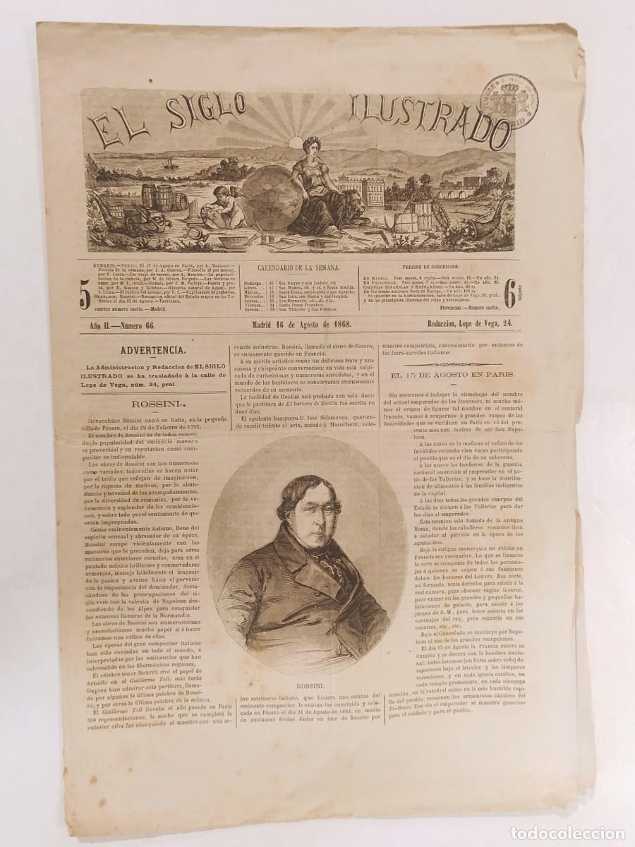 Coleccionismo de Revistas y Peri&oacute;dicos: EL SIGLO ILUSTRADO - A&Ntilde;O 1868 MADRID-ROSSINI-RECEPCION DEL ESTADO MAYOR ETC-VER FOTOS-(V-27.549)