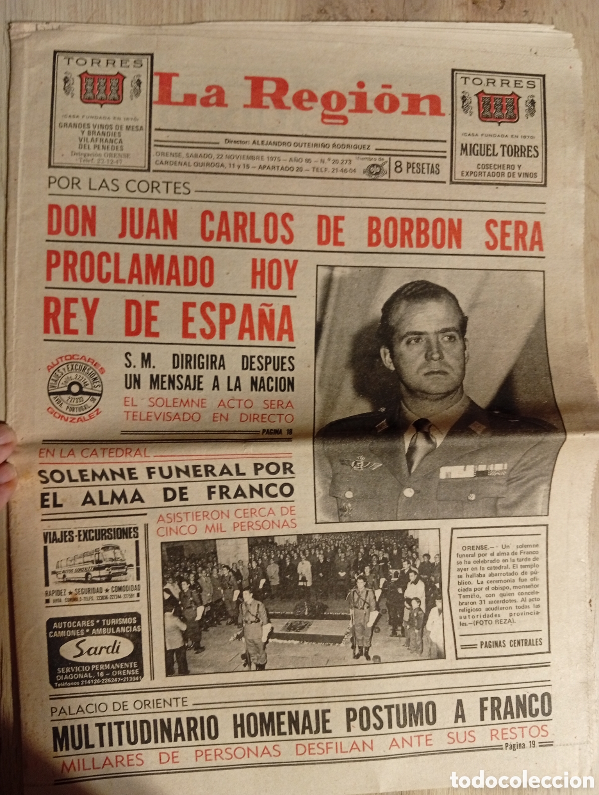 Coleccionismo de Revistas y Peri&oacute;dicos: A&ntilde;o 1975 peri&oacute;dico la region de noviembre proclamaci&oacute;n del Rey (orense)