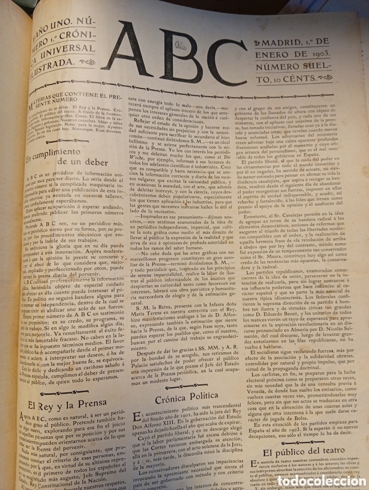 Coleccionismo de Revistas y Peri&oacute;dicos: A&ntilde;o I Tomo de peri&oacute;dicos encuadernados ABC A&ntilde;o 1903 incluido el n&uacute;mero 1