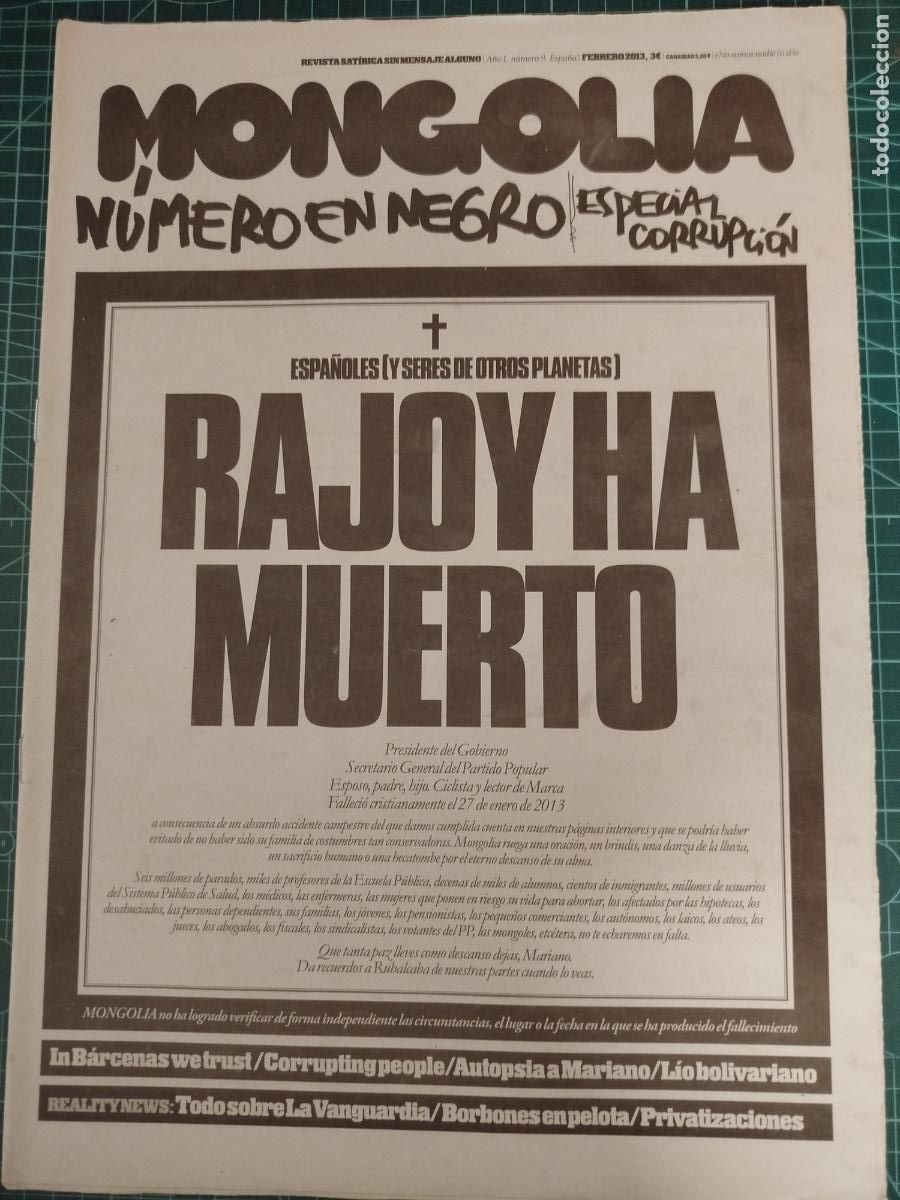 Coleccionismo de revistas y peri&oacute;dicos: REVISTA MONGOLIA N&ordm; 9 RAJOY HA MUERTO SAT&Iacute;RICA POL&Iacute;TICA