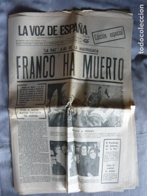 Collezionismo di Riviste e Giornali: LA VOZ DE ESPA&Ntilde;A SAN SEBASTIAN 20 DE NOVIEMBRE 1975 PERIODICO MUERTE FRANCISCO FRANCO