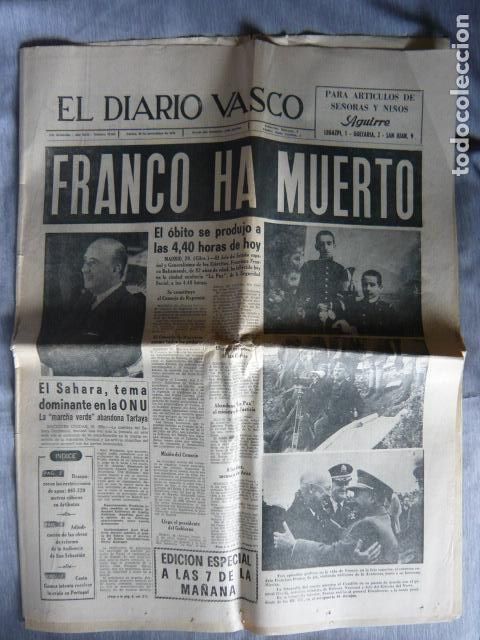 Collezionismo di Riviste e Giornali: EL DIARIO VASCO SAN SEBASTIAN 20 DE NOVIEMBRE 1975 PERIODICO MUERTE FRANCISCO FRANCO