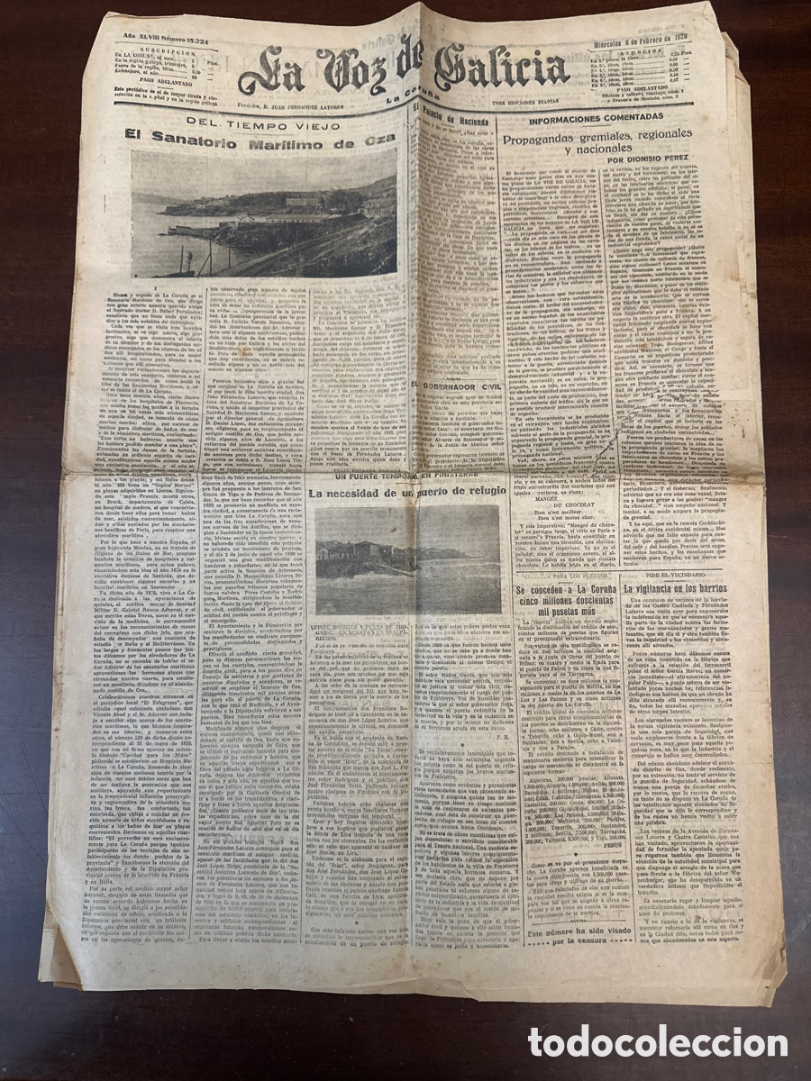 Collezionismo di Riviste e Giornali: LA VOZ DE GALICIA, 6 DE FEBRERO DE 1929. EL SANATORIO MAR&Iacute;TIMO DE OZA ( CORU&Ntilde;A )