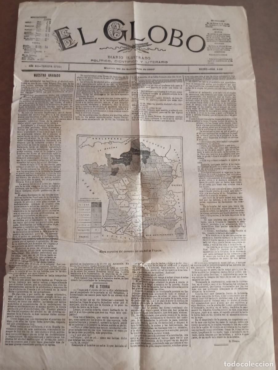 Coleccionismo de revistas y peri&oacute;dicos: PORTADA DEL PERI&Oacute;DICO EL GLOBO, 20 SEPTIEMBRE 1887