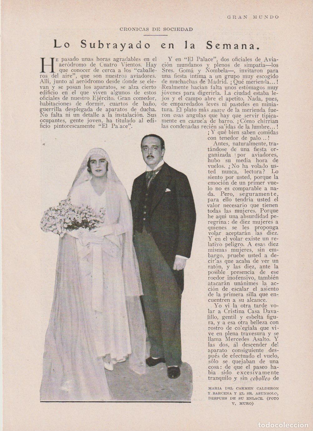 Coleccionismo de revistas y peri&oacute;dicos: Boda Mar&iacute;a del Carmen Calder&oacute;n y B&aacute;rcena- As&uacute;nsolo; Mercedes Lasso de la Vega- J.L. Rubio - 1930