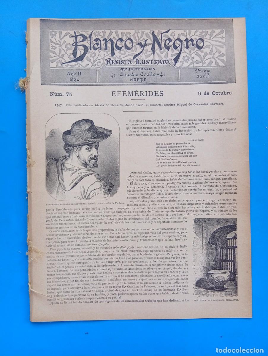 Coleccionismo de Revistas y Peri&oacute;dicos: BLANCO Y NEGRO. N&ordm; 75. A&Ntilde;O 1892. MIGUEL DE CERVANTES SAAVEDRA. COL&Oacute;N ANTE EL CONSEJO DE SA.... LEER.