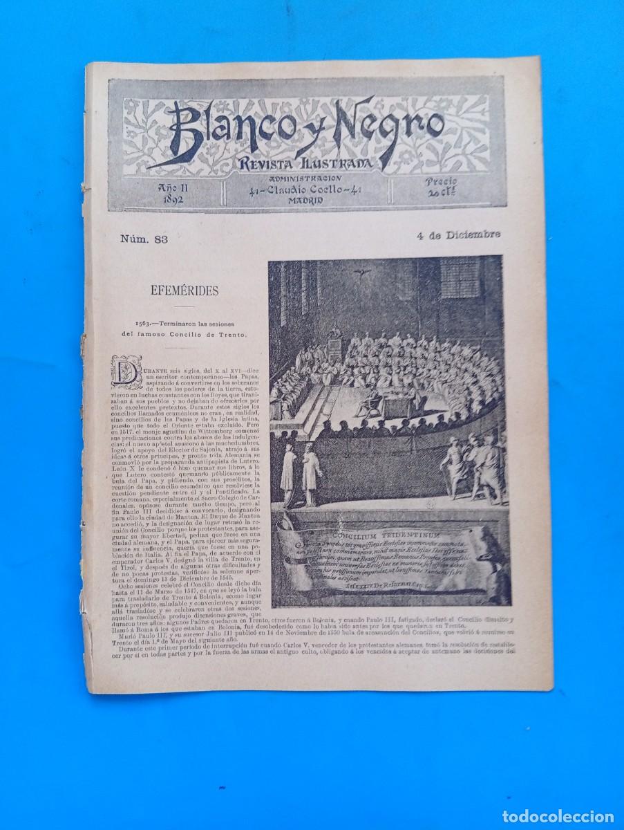 Coleccionismo de Revistas y Peri&oacute;dicos: BLANCO Y NEGRO. N&ordm; 83. A&Ntilde;O 1892. LAS ESTATUAS DE CERVANTES. MAESTROS M&Eacute;DICOS. POR LA PATRONA.. LEER.