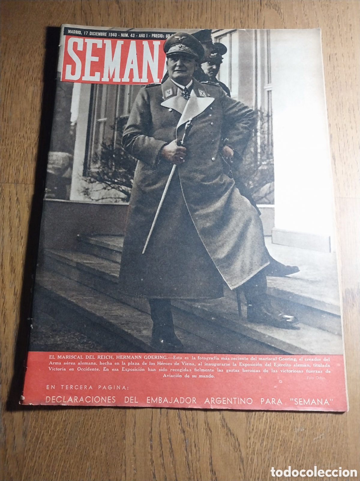 Collezionismo di Riviste e Giornali: SEMANA N&deg;43 1940 PASTEUR PINTOR DE RETRATOS.EL URANIO 235.LOS HEROES DE CANEY BALER Y CASCORRO
