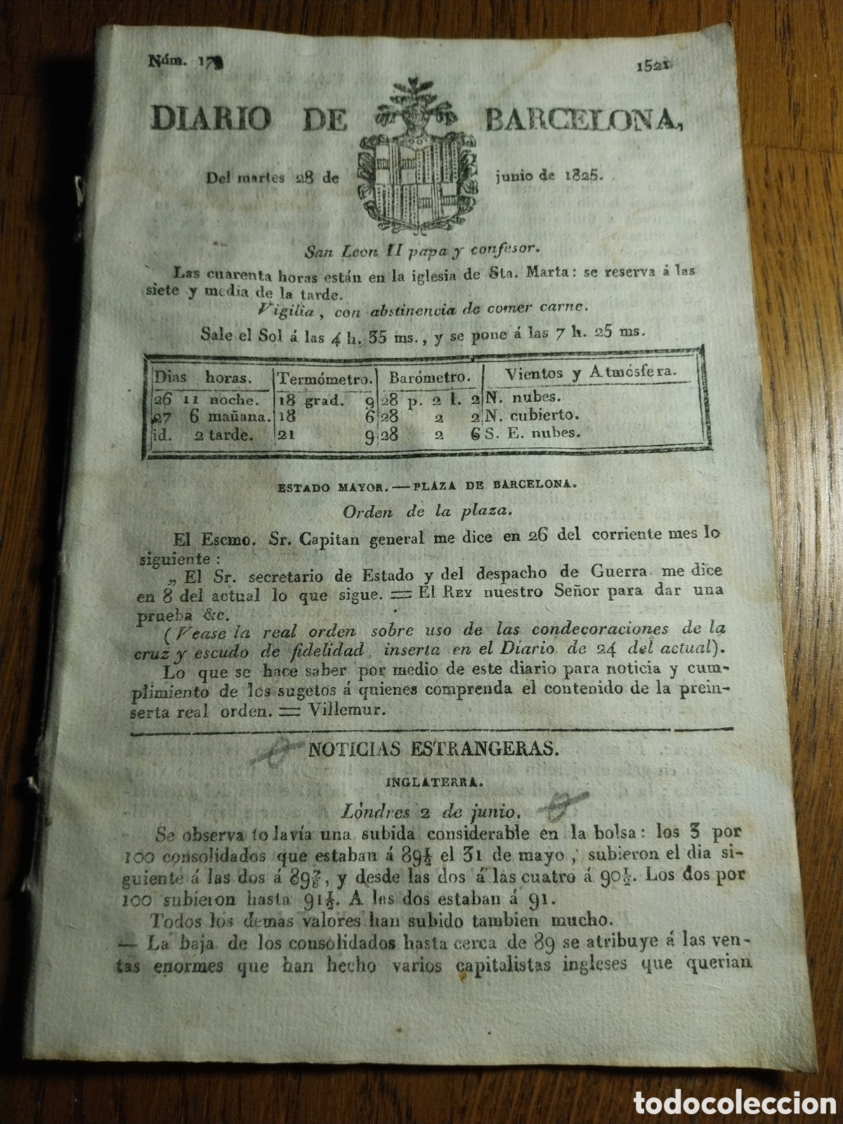 Collection Magazines and Newspapers: DIARIO 1825 ENTRADA DE LOS REYES EN MADRID POR LA PUERTA DE TOLEDO DE VUELTA DE ARANJUEZ. NOTICIAS D