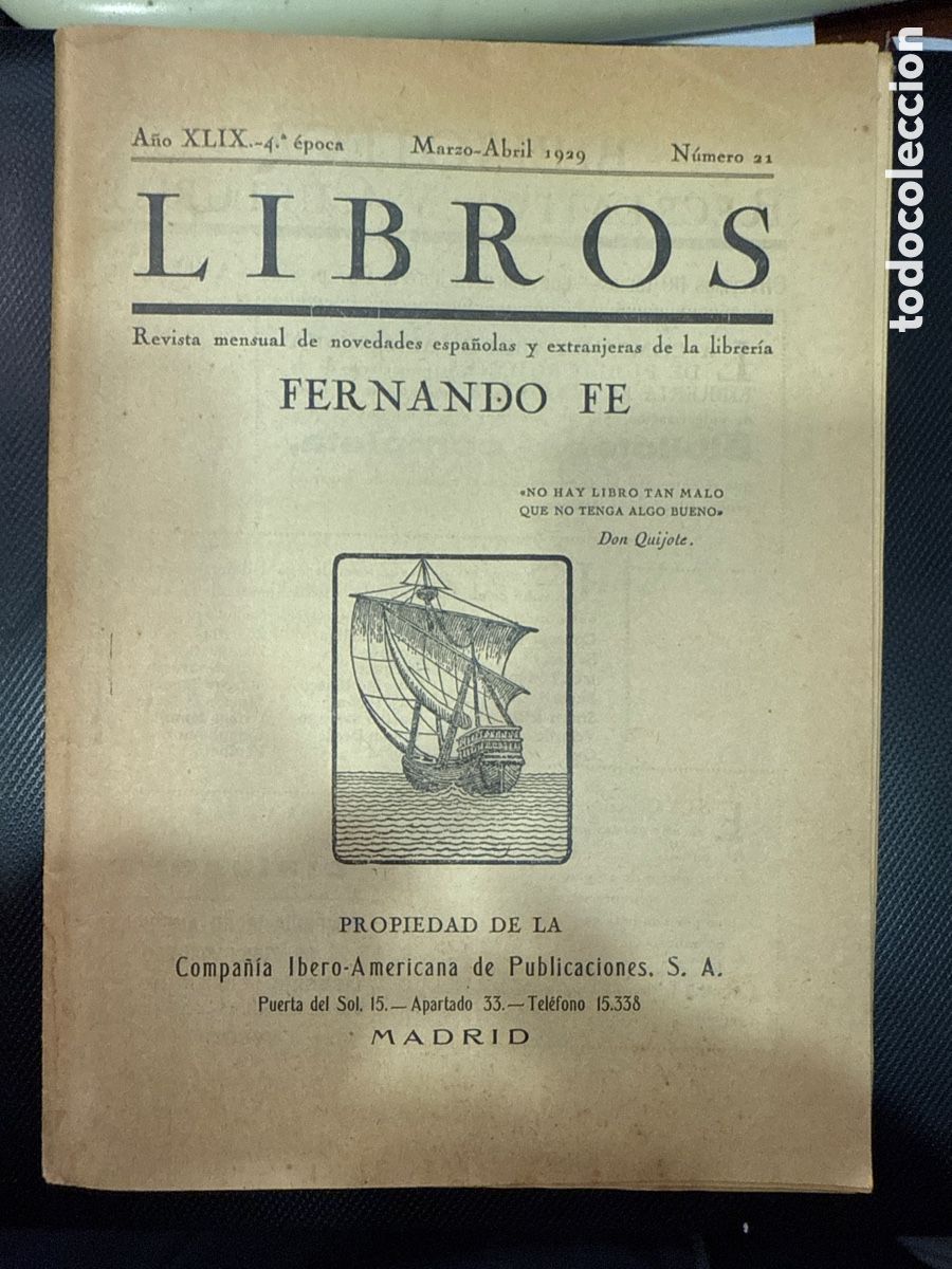 Coleccionismo de revistas y peri&oacute;dicos: FERNANDO FE. Libros. N&ordm;21, 1929: Revista mensual de novedades espa&ntilde;olas y extranjeras de la libreria