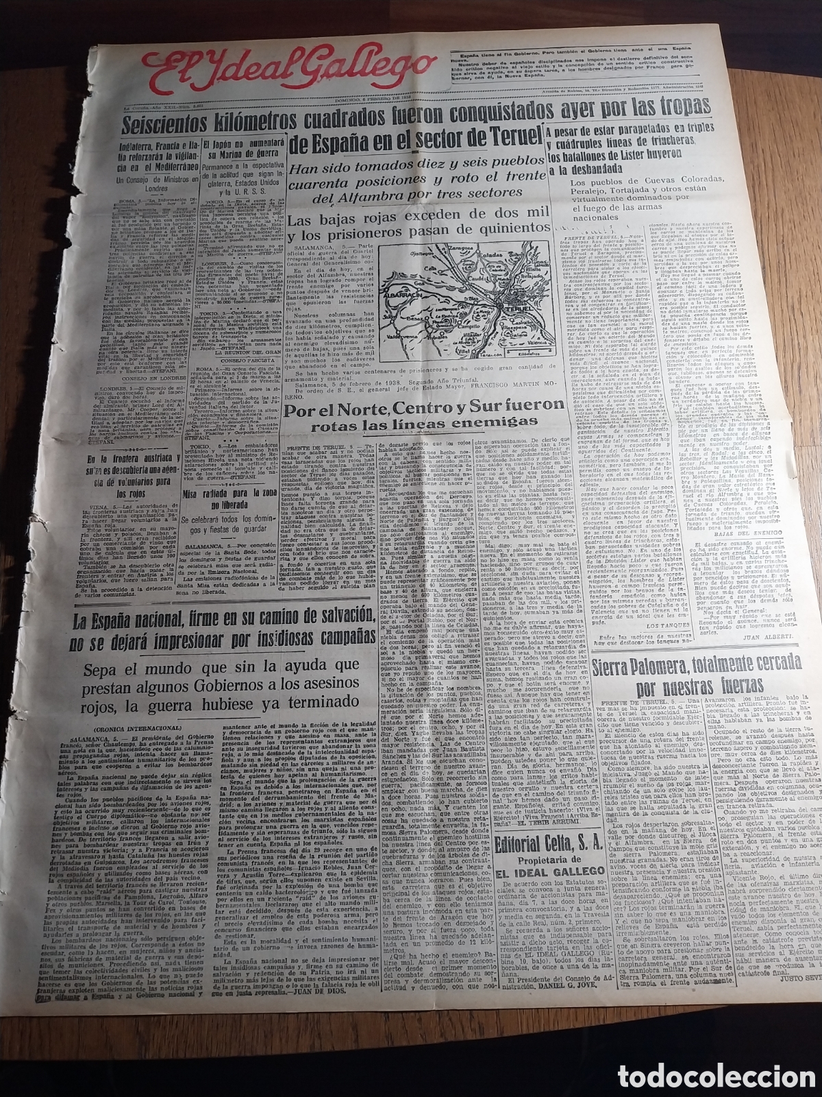 Collezionismo di Riviste e Giornali: IDEAL GALLEGO 1938 600 KM2 FUERON CONQUISTADOS AYER POR LAS TROPAS DE ESPA&Ntilde;A EN EL SECTOR DE TERUEL