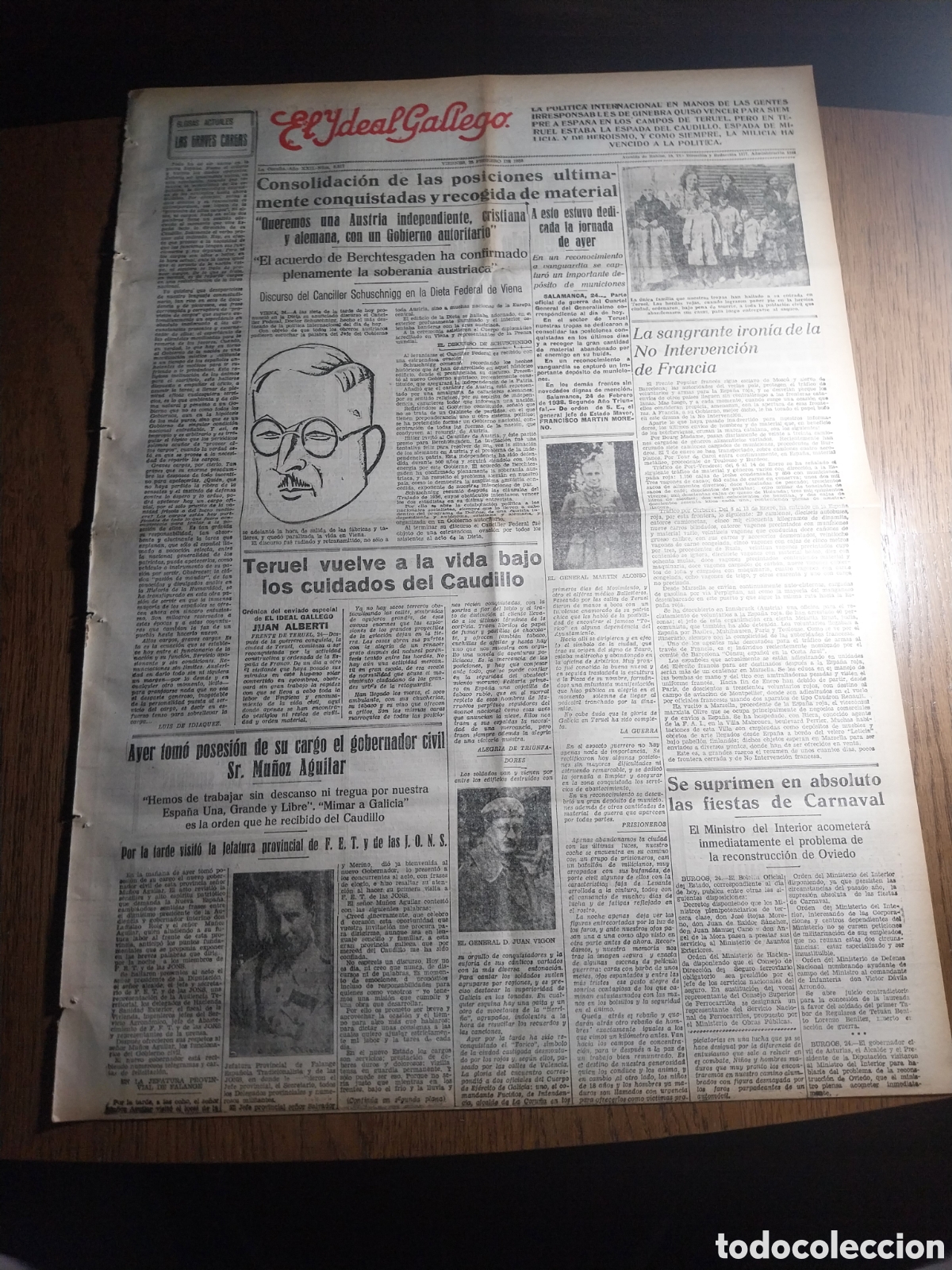 Coleccionismo de Revistas y Peri&oacute;dicos: IDEAL GALLEGO 1938 CONSOLIDACION DE LAS POSICIONES CONQUISTADAS. BOXEO JOE LOUIS VENCE A MEIN AL MIN