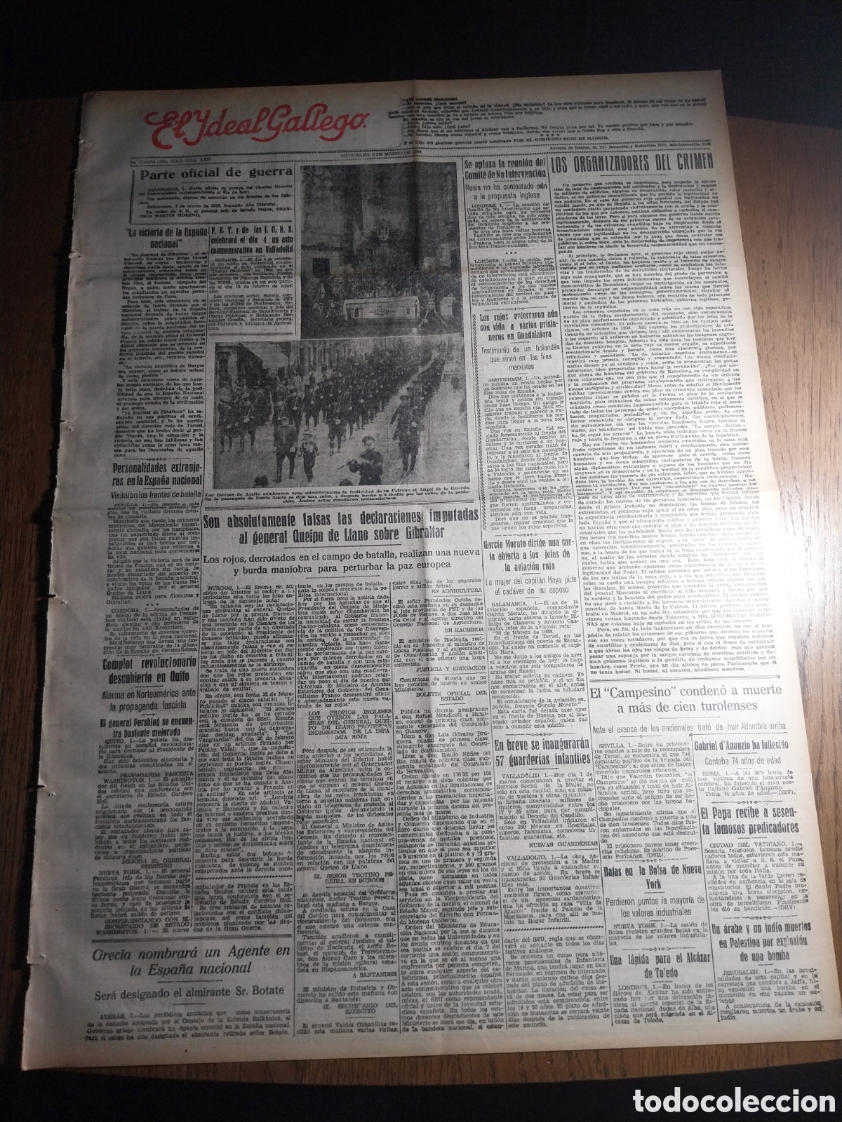 Colecionismo de Revistas e Jornais: IDEAL GALLEGO 1938 EL CAMPESINO CONDEN&Oacute; A MUERTE A MAS D CIEN TUROLENSES.QUEIPO DE LLANO Y GIBRALTAR