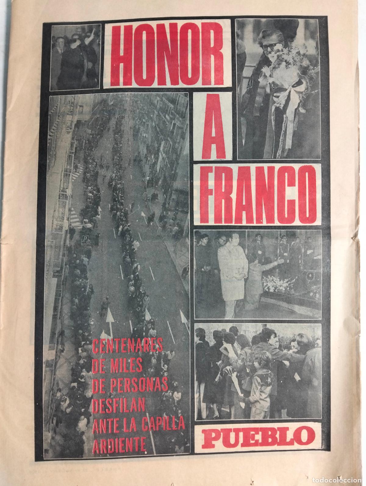 Coleccionismo de Revistas y Peri&oacute;dicos: HONOR A FRANCO, CENTENARES DE MILES DE PERSONAS DESFILAN ANTE LA CAPILLA ARDIENTE,PUEBLO, 22-11-1975