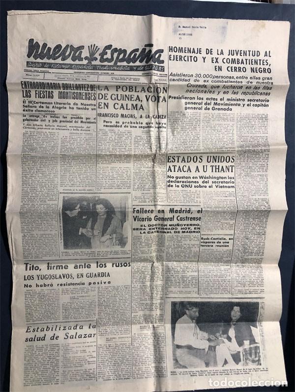 Coleccionismo de revistas y peri&oacute;dicos: NUEVA ESPA&Ntilde;A - HUESCA ( DIARIO DE LA FALANGE ) FIESTAS MONZ&Oacute;N / EXCOMBATIENTES CERRO NEGRO ( GRANADA