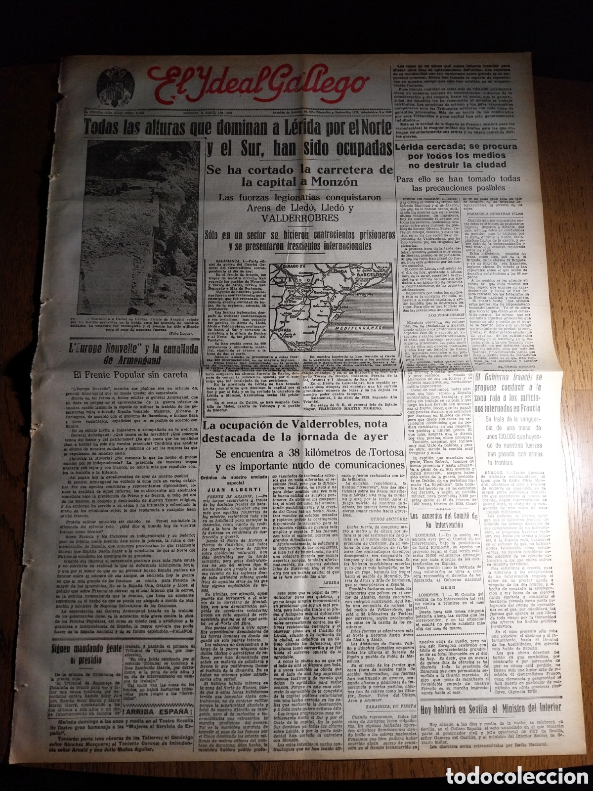 Collezionismo di Riviste e Giornali: IDEAL GALLEGO 1938 LAS ALTURAS DE L&Eacute;RIDA OCUPADAS.MAS D 30 MIL MILICIANOS COPADOS TROPAS ALTO ARAGON