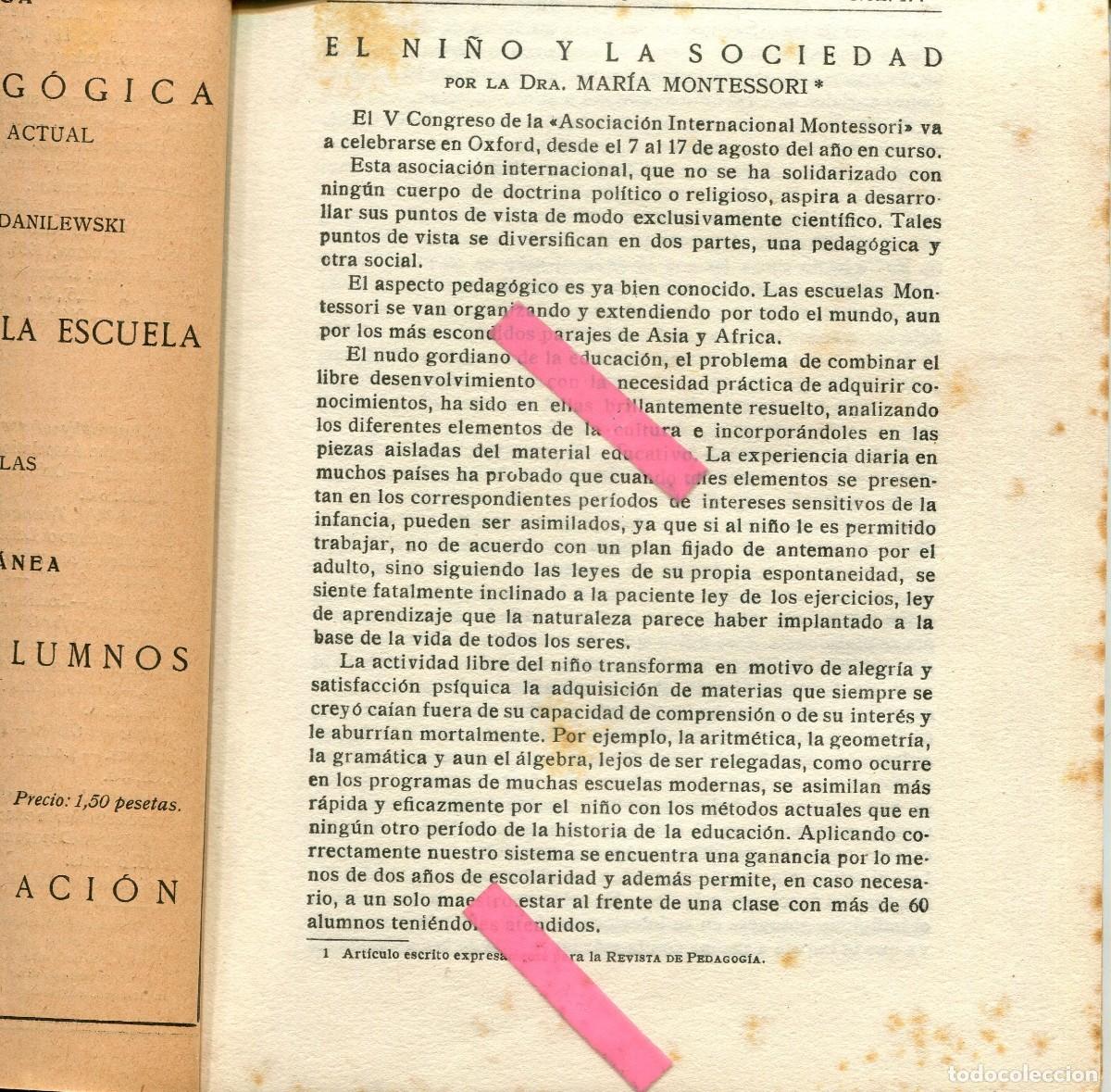 Coleccionismo de Revistas y Peri&oacute;dicos: REVISTA A&Ntilde;O 1936 PEDAGOGIA MARIA MONTESSORI FELIX MARTI ALPERA GRUPO ESCOLAR COSTA ZARAGOZA ARANAL